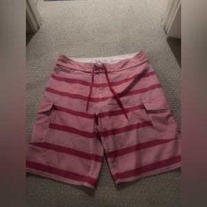 RVCA Red Striped Mens Drawstring Swim Trunks Size 34
